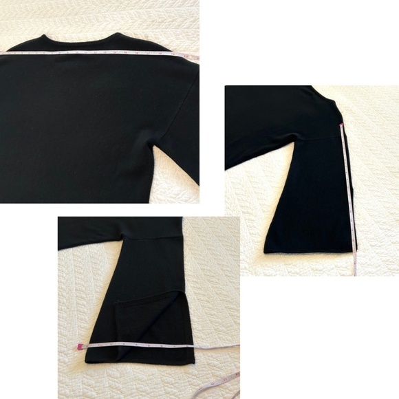 Ply Cashmere 100% Cashmere Crew Neck Sweater with 3/4 Bell Slit Sleeve Black Med - Picture 8 of 12